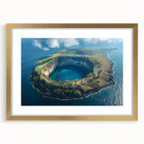 Extra large framed wall art of a textured abstract representation of the Galápagos with muted earth tones.