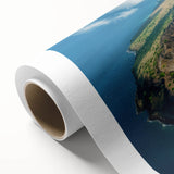 Art deco poster of Galapagos scenery in pastel shades on rolled canvas, ideal for nursery wall art.