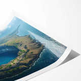 Extra large wall art featuring line art flowers and lush florals set against a Galapagos scenery backdrop.