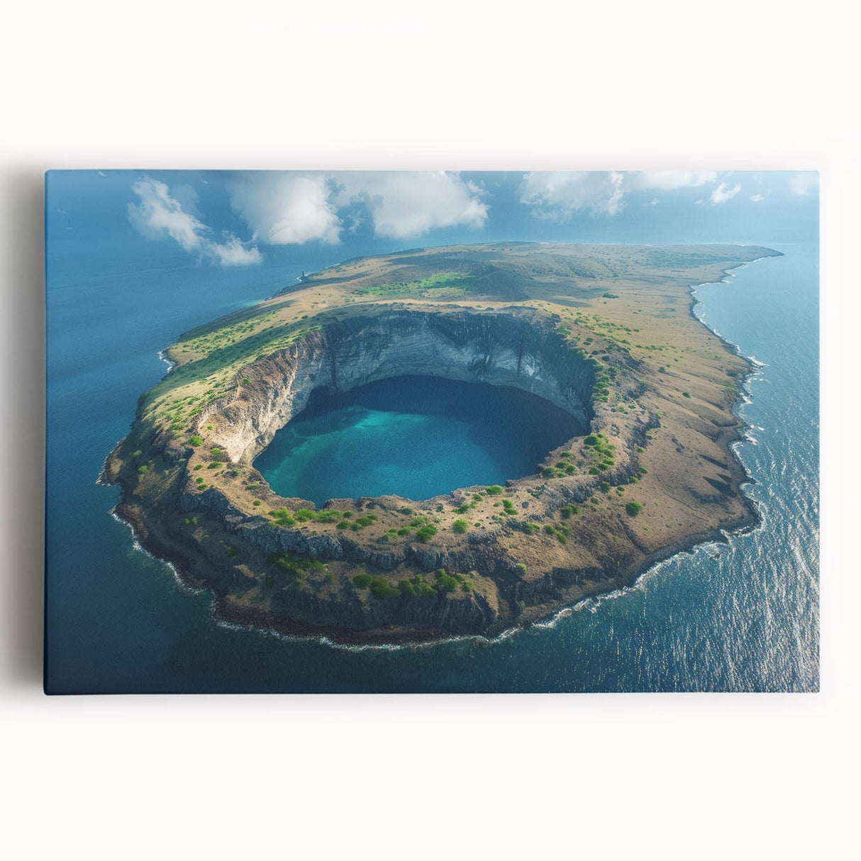 Black and white photograph of Galapagos scenery on stretched canvas, ideal for kitchen wall art.