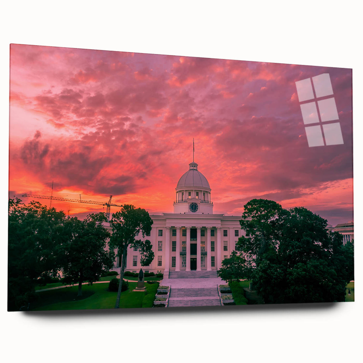 Large abstract wall art featuring a vibrant depiction of the Alabama scenery on acrylic glass.