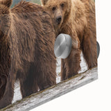 Large abstract depiction of Alaska scenery in muted earth tones on acrylic glass, ideal for dining room art.