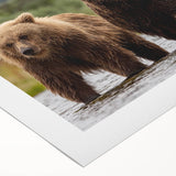 Art Deco poster of an Alaskan landscape on rolled canvas, featuring cool blue and gray tones, ideal for dining room wall art.