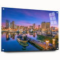 Acrylic print of San Diego scenery in muted blue and gray tones, suitable for bedroom or dining room decor.