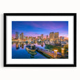 Abstract art print featuring a colorful, textured San Diego scenery on a large canvas, framed in black.