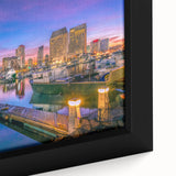 Black wall art featuring a textured close-up of San Diego scenery on a framed canvas, with vibrant colors.