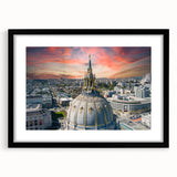 Extra large abstract art print depicting a colorful, textured San Francisco skyline on a framed canvas.