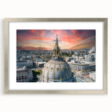 Textured abstract art print of San Francisco skyline in muted gray and blue tones, framed in silver, ideal for bedroom art.