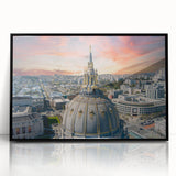 Large abstract wall art of San Francisco's skyline in muted gray tones on a framed acrylic.