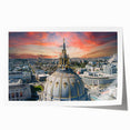 Rolled print of San Francisco skyline in muted blue and gray tones, ideal for dining room wall art.