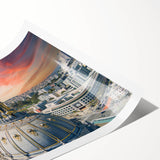 Extra large wall art featuring line art flowers over a San Francisco scenery in black and white.