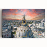 Black and white photo of the San Francisco skyline on large stretched canvas, suitable for kitchen wall art.
