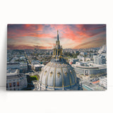 Black and white large art print of San Francisco skyline on stretched canvas, ideal for kitchen wall art or bedroom ambiance.
