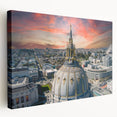 San Francisco skyline in muted gray and blue tones on a large stretched canvas, ideal for kitchen wall art.