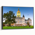 Black and white wall art featuring a Connecticut landscape on framed canvas, ideal for bedroom decor.
