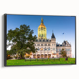 Black and white wall art featuring a Connecticut landscape on framed canvas, ideal for bedroom decor.