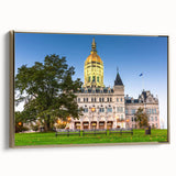 Framed canvas featuring a grayscale vintage landscape of Connecticut, ideal for bedroom wall art.