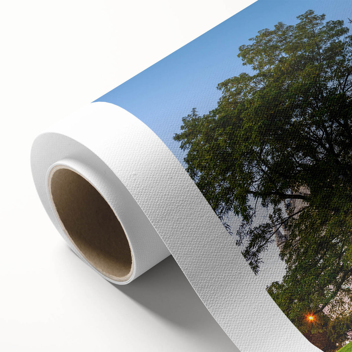 Art Deco-style poster of Connecticut scenery on rolled canvas, featuring muted pastel shades, ideal for nursery wall art.