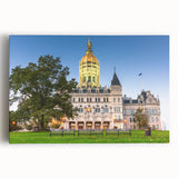 Black and white stretched canvas featuring a serene Connecticut landscape, ideal for kitchen wall art.