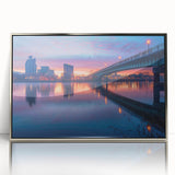 Mid-century modernist art depicting Delaware scenery in muted earth tones on a framed acrylic print.