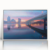 Delaware landscape depicted in art deco style on a white framed acrylic, featuring soft pastel colors.