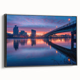 Black and white framed canvas of Delaware landscape, ideal for bedroom wall art in vintage poster style.