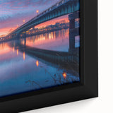 Extra large framed canvas featuring a textured depiction of Delaware scenery in vibrant colors on a black background.