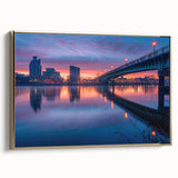 Framed canvas featuring a vintage-style Delaware landscape in muted gold and black tones, ideal for bedroom wall decor.