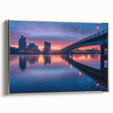 Framed canvas depicting a vintage-style Delaware landscape with colorful art elements, ideal for enhancing black wall decor.