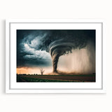 Abstract art print of a Kansas landscape in muted earth tones on a framed white matte, suitable for dining room decor.