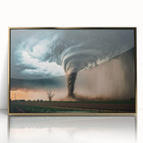 Mid-century modernist acrylic print of a Kansas landscape in muted earth tones, framed in gold.