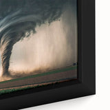 Extra large framed canvas of a textured Kansas scenery in black with colorful accents, ideal for living room decor.