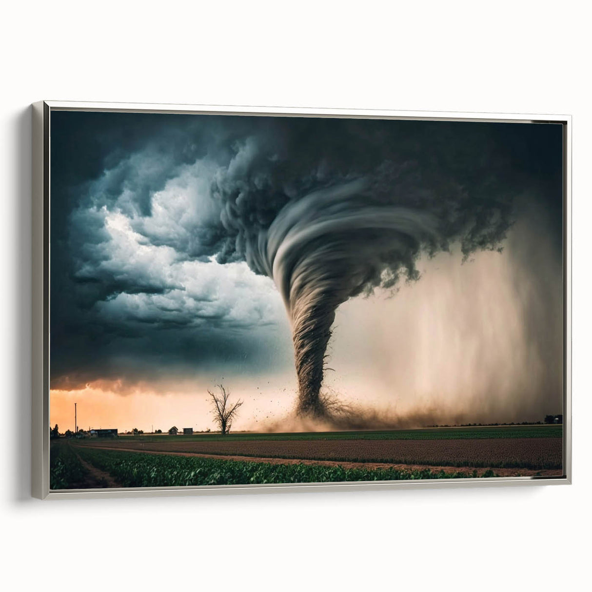 Framed canvas featuring a landscape art painting of Kansas scenery in vibrant colors on a black background.