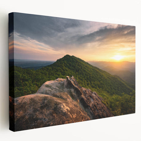 Large canvas print of a Kentucky landscape in muted green and blue tones, ideal for kitchen wall art.