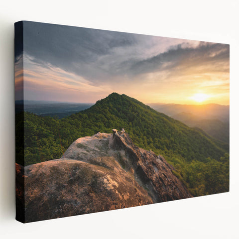 Large canvas print of a Kentucky landscape in muted green and blue tones, ideal for kitchen wall art.