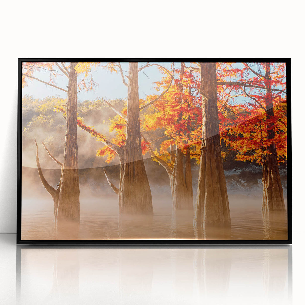 Large abstract wall art of a Louisiana landscape in muted earth tones on framed acrylic, ideal for modern living room decor.
