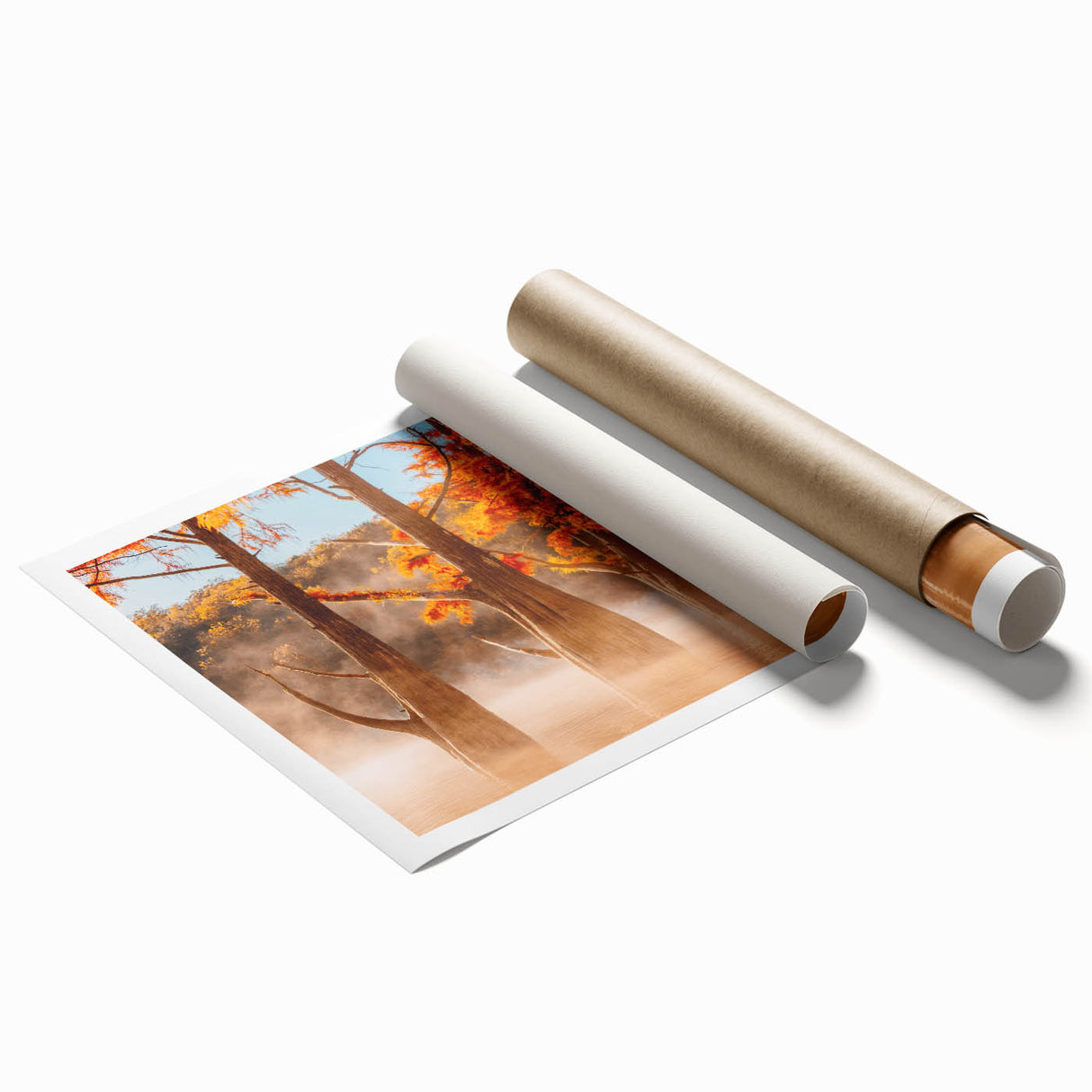 Rolled print of a Louisiana landscape with muted green and blue tones, ideal for classy bathroom wall art.