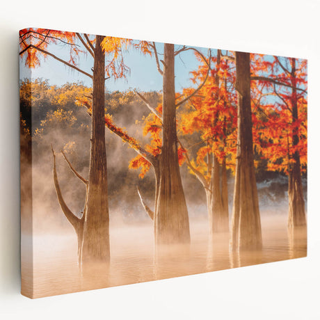 Side view of a stretched canvas depicting a Louisiana marsh scene in muted green and blue tones.