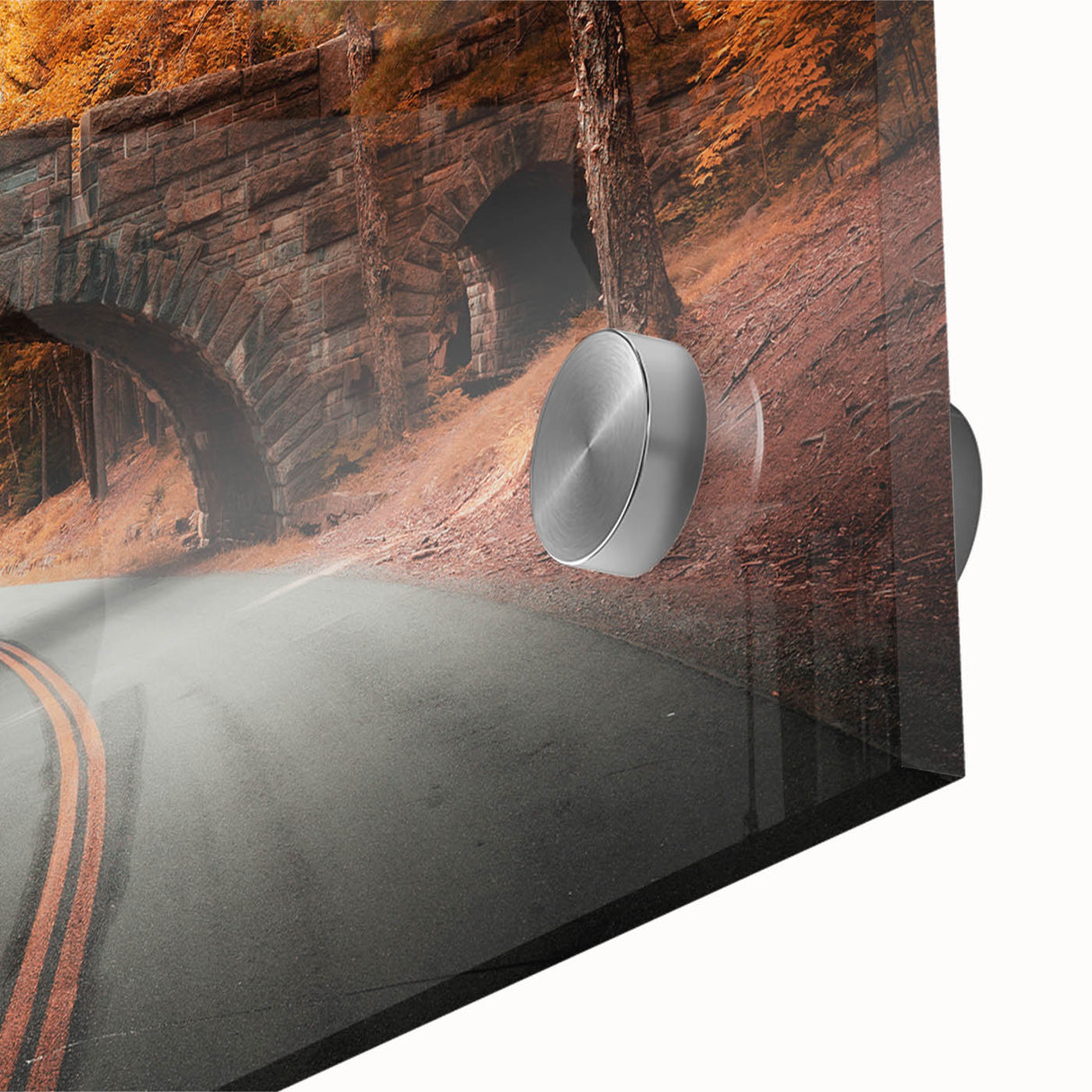Large abstract depiction of Acadia, Maine in muted earth tones on acrylic glass, suitable for dining room art.