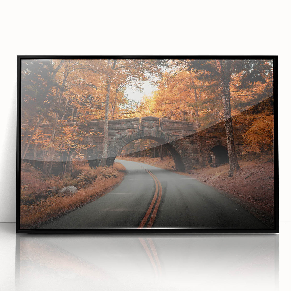 Large abstract wall art depicting Acadia, Maine, in muted earth tones on a framed acrylic, suited for modern art wall decor.