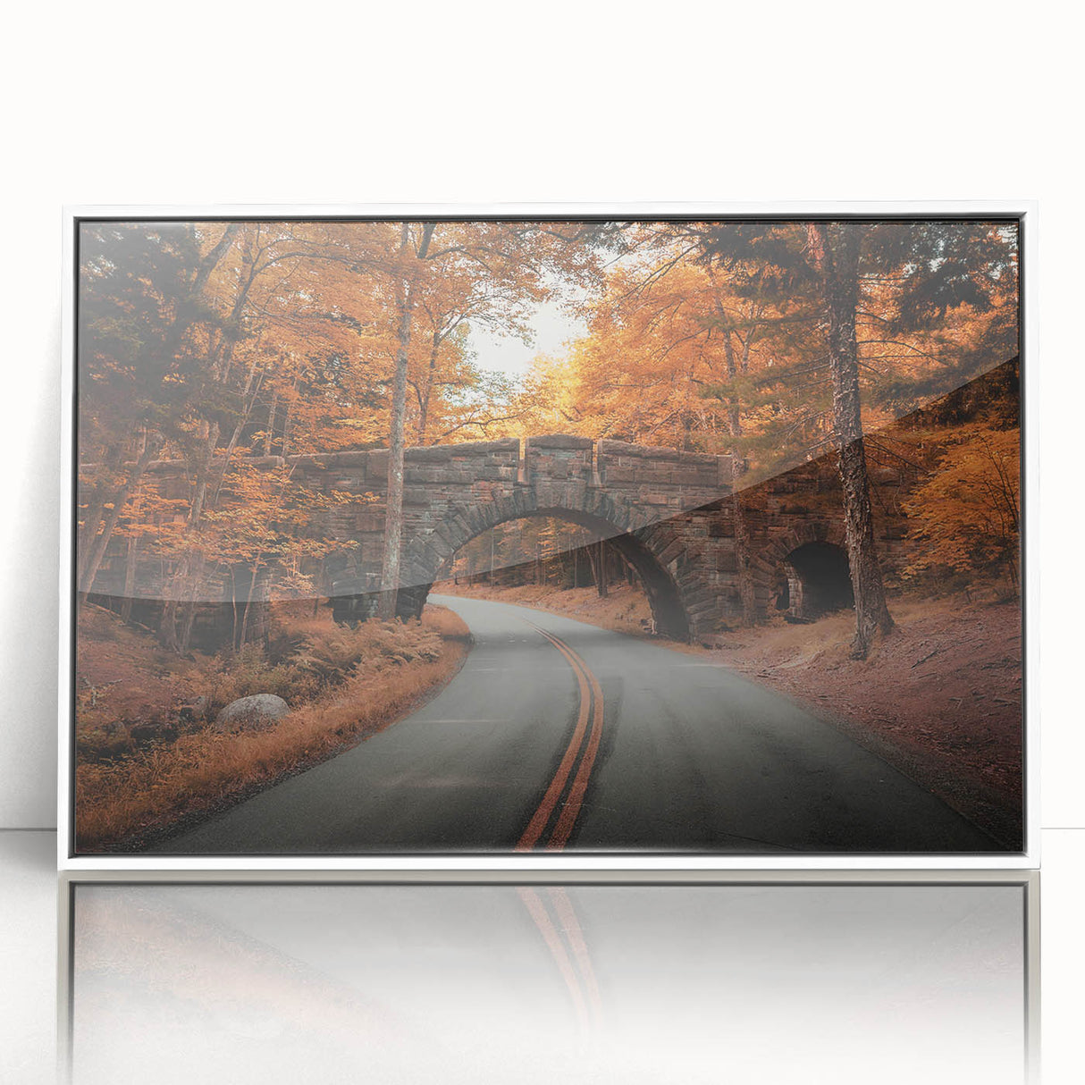 Acadia National Park scenery on a framed acrylic, featuring serene blue and green tones, ideal for modern art wall decor.