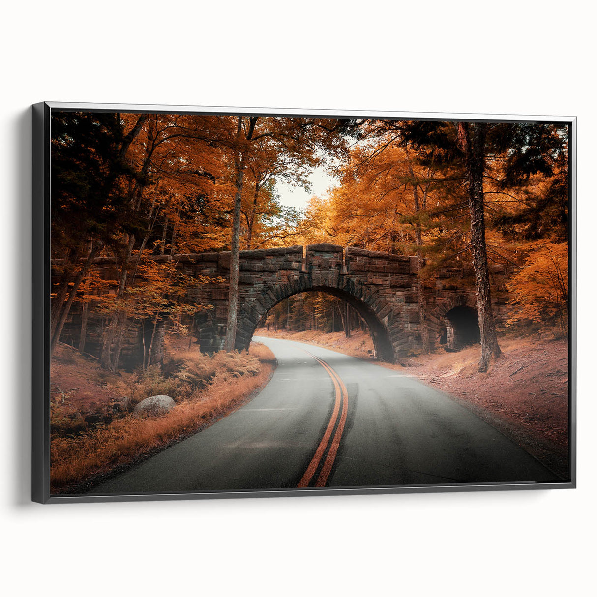 Black and white landscape art painting of Acadia, Maine on framed canvas, suitable for bedroom wall decor.