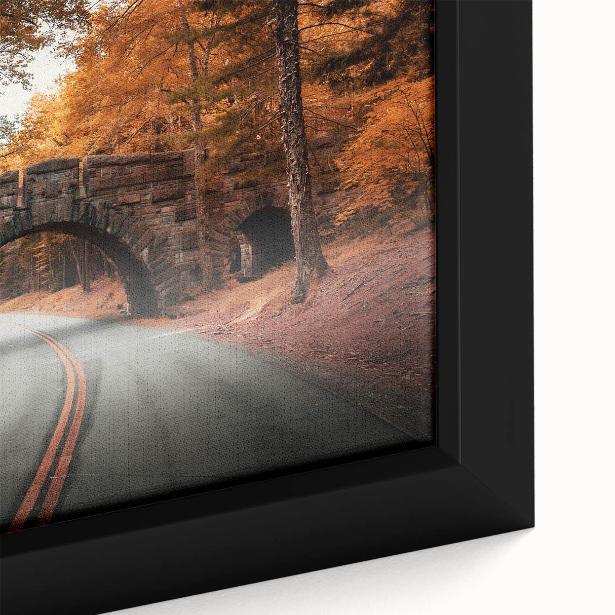 Extra large framed canvas of textured Acadia, Maine scenery in black with colorful art accents, ideal for living room decor.
