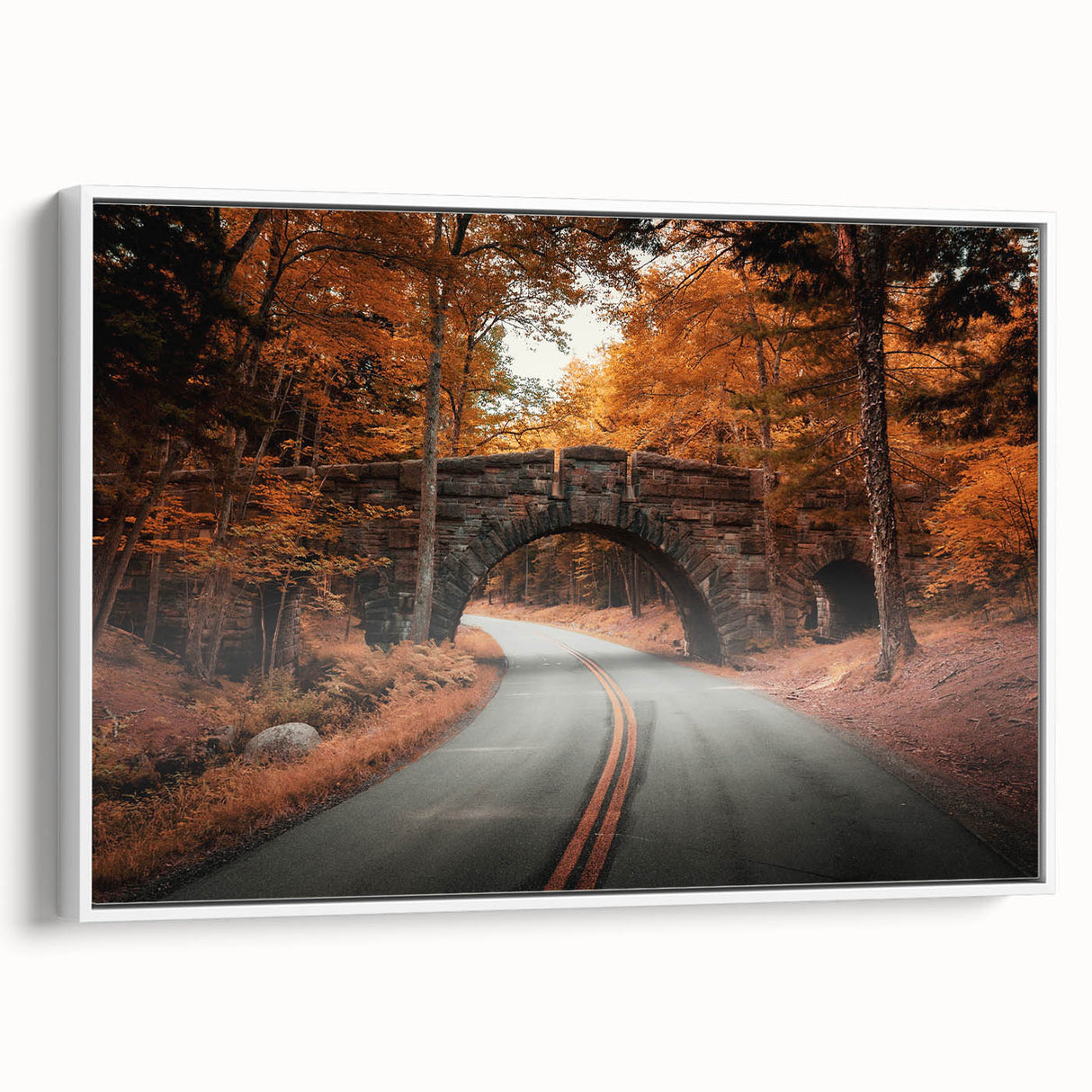 Vintage poster art of Acadia, Maine with colorful palette on extra large framed canvas, ideal for living room decor.