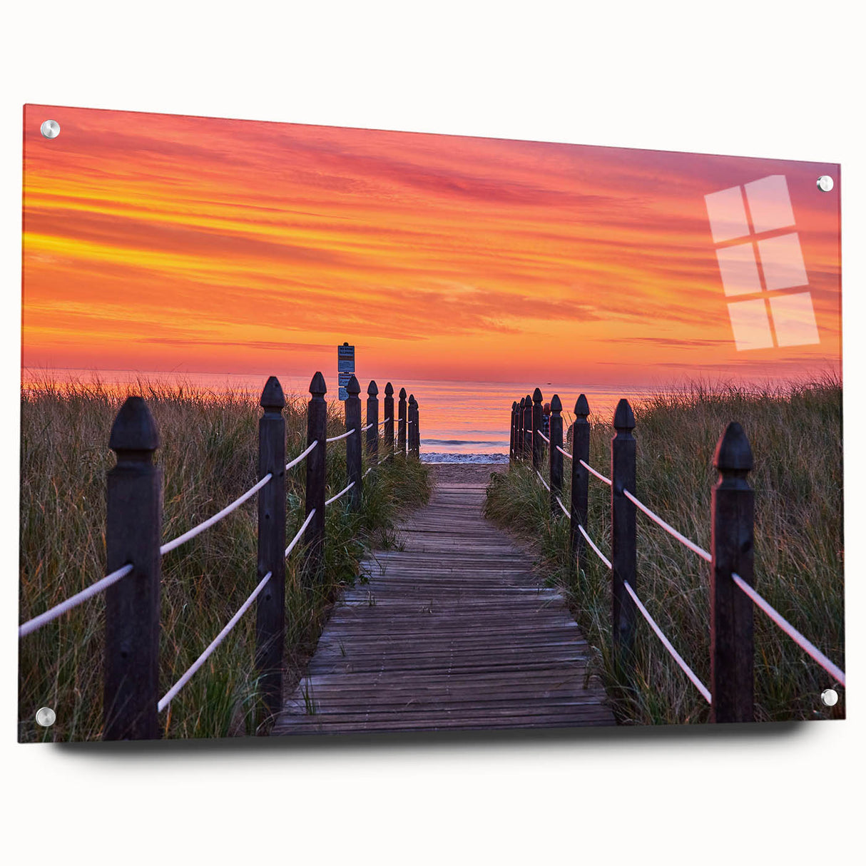 Acrylic print of a Maine landscape in muted blue and green tones, suitable for bedroom or dining room decor.