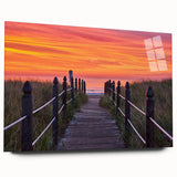 Large abstract wall art depicting a serene Maine landscape in muted blue and green tones on acrylic glass.