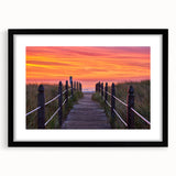 Abstract art print of a colorful Maine scenery in vibrant hues, textured on a large framed canvas.