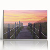 Framed acrylic print of a serene Maine landscape in soft pastel colors, ideal for nursery wall art.