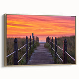 Framed canvas depicting a vintage-style landscape of Maine with a black border and colorful scenic imagery.