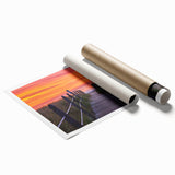 Extra large rolled print of a Maine landscape, featuring muted green and blue tones, ideal for classy bathroom wall art.